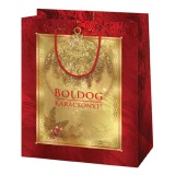 Cardex Boldog Karácsonyt feliratos, arany-piros színű közepes méretű exkluzív ajándéktáska 18x10x23cm