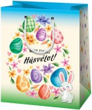 Cardex Húsvéti ajándéktáska 23x18x10cm, közepes, vidám nyuszi tojásokkal, Boldog húsvétot!