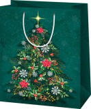 Cardex Karácsonyi ajándéktáska 14x11x6cm, kicsi, zöld, fenyőfa