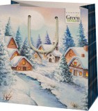 Cardex Karácsonyi ajándéktáska 23x18x10cm, közepes, green, házikók