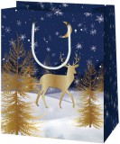 Cardex Karácsonyi ajándéktáska 23x18x10cm, közepes, kék-arany, szarvas