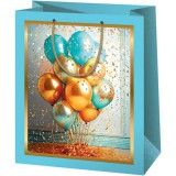 Cardex: Kék-arany lufis exkluzív közepes méretű ajándéktáska 18x10x23cm