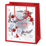 Cardex: Piros-fehér csengettyűs mintázatú közepes méretű ajándéktáska 17x10x23cm