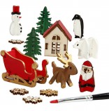 CCHOBBY Karácsonyi fa dekoráció készítő kreatív szett, 15x17cm, télapó szánnal, házikó és állatok