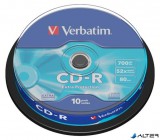 CD-R lemez, 700MB, 52x, 10 db, hengeren, VERBATIM 'DataLife'