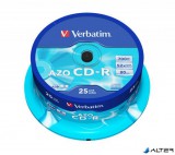 CD-R lemez, Crystal bevonat, AZO, 700MB, 52x, 25 db, hengeren VERBATIM "DataLife Plus"
