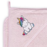 Ceba Baby Ceba fürdőlepedő kapucnis 100x100cm hímzett unikornis rózsaszín