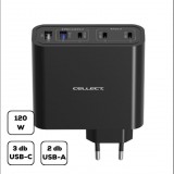 Cellect 2xUSB-A - 3xUSB-C hálózati töltő adapter gyorstöltő funkcióval 120W fekete (MTCB-PD120W-BK) (MTCB-PD120W-BK)