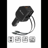 Cellect Autós töltő 2 db beépített kábellel gyorstöltéssel 90W,Fekete (MPCB-PD90WC-BK)