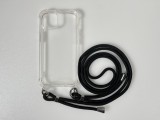 Cellect iPhone 15 Plus, TPU + PC, Átlátszó, Mobiltelefon tok fekete zsinórral
