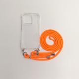 Cellect iPhone 15 Pro Max, TPU + PC, Átlátszó, Mobiltelefon tok narancssárga zsinórral