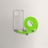 Cellect iPhone 15 Pro Max, TPU + PC, Átlátszó, Mobiltelefon tok neon zöld zsinórral