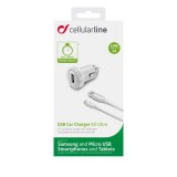 Cellularline car charger with data cable and microUSB connector, 2A CBRUSBMUSB2AW