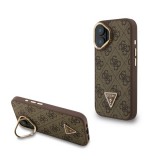 CG Mobile Apple iPhone 16 guess pu 4g strass triangle logo stand  védő (ütésálló, bőr hatás hátlap, kitámasztó) barna