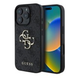 CG Mobile Apple iPhone 16 Pro guess 4g big logo szilikon telefonvédő (ütésállóság, bőr hatású hátlap) fekete