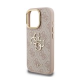 CG Mobile Apple iPhone 16 Pro guess 4g metal logo stand műanyag védő (ütésálló, bőr hatású hátlap, kitámasztó) rózsaszín