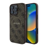 CG Mobile Apple iPhone 16 Pro guess 4g ring classic logo szilikon védő (ütésállóság, textil hátlap, magsafe) sötétbarna