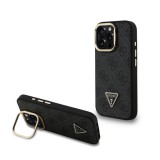 CG Mobile Apple iPhone 16 Pro guess pu 4g strass triangle logo stand  (ütésálló, bőr hatás hátlap, kitámasztó) fekete