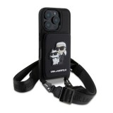 CG Mobile Apple iPhone 16 Pro saffiano crossbody strap szilikon telefonvédő (ütésállóság, nyakpánt, kártyatartó) fekete