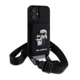 CG Mobile Apple iPhone 16 saffiano crossbody strap szilikon telefonvédő (ütésállóság, nyakpánt, kártyatartó) fekete