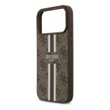 CG Mobile Apple iPhone 17 Pro Max guess 4g printed stripes  (ütésálló, bőr hatás hátlap, magsafe) sötétbarna