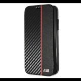 CG MOBILE BMW műanyag telefonvédő (bőr hatású FLIP, átlátszó hátlap, oldalra nyíló, karbon minta) FEKETE [Apple iPhone XR 6.1] (BMBKTRI61CAPRB) - Telefontok