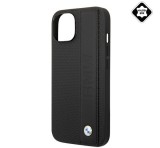 CG MOBILE BMW SIGNATURE LEATHER műanyag telefonvédő (valódi bőr hátlap) FEKETE Apple iPhone 14 Plus