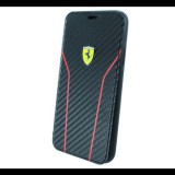 CG MOBILE Ferrari Scuderia Carbon tok álló, bőr hatású (FLIP, oldalra nyíló, karbon minta) FEKETE [Apple iPhone XS 5.8] (FESCAFLBKPXBK) - Telefontok