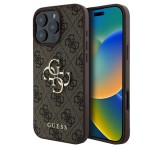 Cg mobile GUESS 4G BIG LOGO szilikon telefonvédő (ütésállóság, bőr hatású hátlap) BARNA Apple iPhone 16 Pro