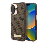 Cg mobile GUESS 4G LOGO PLATE szilikon telefonvédő (textil hátlap, MagSafe) BARNA Apple iPhone 16 Plus