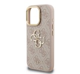 Cg mobile GUESS 4G METAL LOGO STAND műanyag telefonvédő (ütésállóság, bőr hatású hátlap, kitámasztó) RÓZSASZÍN Apple iPhone 16 Pro