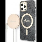 CG MOBILE GUESS 4G műanyag telefonvédő (textil hátlap, MagSafe + wireless töltő, 15W) FEKETE Apple iPhone 12 Pro / iPhone 12 (GUBPP12MH4EACSK) (GUE002541)