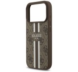 Cg mobile GUESS 4G PRINTED STRIPES szilikon telefonvédő (ütésállóság, bőr hatású hátlap, MagSafe) SÖTÉTBARNA Apple iPhone 17 Pro
