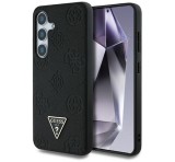 Cg mobile GUESS GRAINED HOT STAMP PEONY PATTERN szilikon telefonvédő (ütésállóság, bőr hatású hátlap, MagSafe) FEKETE Samsung Galaxy S25 (SM-S931)