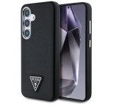 Cg mobile GUESS GRAINED TRIANGLE szilikon telefonvédő (ütésállóság, bőr hatású hátlap, MagSafe) FEKETE Samsung Galaxy S25 (SM-S931)