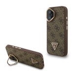 Cg mobile GUESS PU 4G STRASS TRIANGLE LOGO STAND műanyag telefonvédő (ütésállóság, bőr hatású hátlap, kitámasztó) BARNA Apple iPhone 16