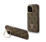 Cg mobile GUESS PU 4G STRASS TRIANGLE LOGO STAND műanyag telefonvédő (ütésállóság, bőr hatású hátlap, kitámasztó) BARNA Apple iPhone 16 Pro Max
