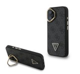 Cg mobile GUESS PU 4G STRASS TRIANGLE LOGO STAND műanyag telefonvédő (ütésállóság, bőr hatású hátlap, kitámasztó) FEKETE Apple iPhone 16