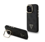 Cg mobile GUESS PU 4G STRASS TRIANGLE LOGO STAND műanyag telefonvédő (ütésállóság, bőr hatású hátlap, kitámasztó) FEKETE Apple iPhone 16 Pro