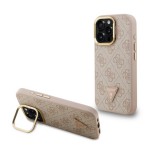 Cg mobile GUESS PU 4G STRASS TRIANGLE LOGO STAND műanyag telefonvédő (ütésállóság, bőr hatású hátlap, kitámasztó) RÓZSASZÍN Apple iPhone 16 Pro