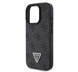 Cg mobile GUESS PU 4G STRASS TRIANGLE METAL LOGO műanyag telefonvédő (ütésállóság, bőr hatású hátlap) FEKETE Apple iPhone 16 Pro Max