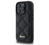 Cg mobile GUESS PU LEATHER QUILTED szilikon telefonvédő (ütésállóság, bőr hatású hátlap, rombusz) FEKETE Apple iPhone 16 Pro Max