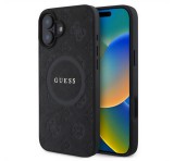 Cg mobile GUESS SAFFIANO PEONY CLASSIC LOGO szilikon telefonvédő (ütésállóság, bőr hatású hátlap, MagSafe) FEKETE Apple iPhone 16 Plus
