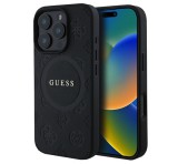 Cg mobile GUESS SAFFIANO PEONY CLASSIC LOGO szilikon telefonvédő (ütésállóság, bőr hatású hátlap, MagSafe) FEKETE Apple iPhone 16 Pro Max
