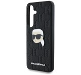 Cg mobile KARL LAGERFELD LEATHER MONOGRAM PIN LOGO KARL HEAD szilikon telefonvédő (ütésállóság, bőr hatású hátlap) FEKETE Samsung Galaxy S25 (SM-S931)