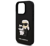 Cg mobile KARL LAGERFELD PU SAFFIANO KARL AND CHOUPETTE szilikon telefonvédő (ütésállóság, bőr hatású hátlap, 3D) FEKETE Apple iPhone 16 Pro Max