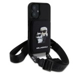 Cg mobile KARL LAGERFELD SAFFIANO CROSSBODY STRAP szilikon telefonvédő (ütésállóság, nyakpánt, kártyatartó) FEKETE Apple iPhone 16