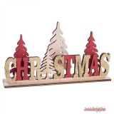 CHRISTMAS felirat fenyőkkel fa 23x16 cm