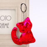 Cica flitteres kulcstartó piros