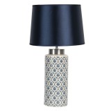 Clayre & EEf Kerámia asztali lámpa kék-fehér, textil búrával 28x51cm